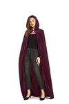 DIFLY 59 Velvet Hooded Cape Unisex Halloween Cloak Devil Witch Wizard Halloween Christmas Cosplay, Purple, L