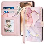 Fingic for iPhone 15 Case,Apple iPhone 15 Case[with 3 Card Holder]Marble Rose Gold PU Leather Magnetic Closure Kickstand Shockproof PC Bumper Military Grade Protective Flip Case for iPhone 15,6.1"2023