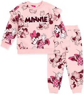 Disney Minnie Mouse Infant Baby Girls Fleece Drop Shoulder Sweatshirt and Jogger Pants Outfit Set Coral Pink 18 Months