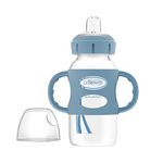 Dr. Brown's Milestones Wide-Neck Sippy Bottle with 100 Percent Silicone Handles, Easy-Grip Bottle with Soft Sippy Spout, 9oz/270ml, 6m+, Light Blue, 1-Pack, BPA free