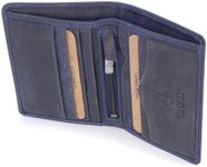 VISCONTI - Men's Small Bifold Leather Wallet - RFID Protected - 6 Credit Card Slots, Note Section & Coin Pocket - Gift Boxed - 705 Arrow - Oil Blue