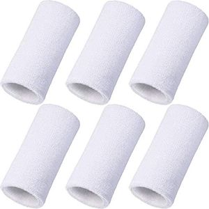 WILLBOND 6 Inch Wrist Sweatband Sport Wristbands Elastic Athletic Cotton Wrist Bands for Sports, White, 6 Pieces