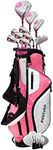 Top Line Ladies Pink Right Handed M5 Golf Club Set for Petite Ladies ( Height 5' to 5'3" ) , Includes: Driver, Wood, Hybrid, 5,6,7,8,9, PW Stainless Irons, Putter, Graphite Shafts, Bag & 3 HCs