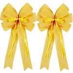 2 Pcs Large Summer Christmas Wreath Bow Decor,Summer Tree Topper Bow Decorations,Decorative Bow with Yellow Burlap and Glitter String for Holiday Home Front Door Outdoor