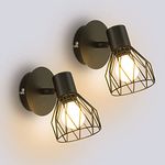 Dehobo Wall Lights Industrial with E14 Socket Adjustable Wire Cage Wall Lights Shade Black Metal Sconce Wall Lights for Indoor Home Living Room Bedroom Hallway Shop 2 Packs