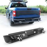 ROXX Rear Bumper Compatible with 2015-2020 Ford F-150, Rock Crawler Back Step Bumper with License Plate Bracket, Step Plate, 2x LED Lights, 2x D-rings and Sensor Holes