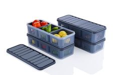 Dhananjay Fridge Storage Boxes Freezer Storage Containers, Container for Kitchen Storage Set, Storage in Kitchen, Vegetable Storage, Draining Crisper Food Box (New_1200_ML[6 Grids][Pack of 2])