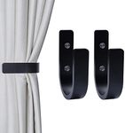 OCIOLI 2 Pieces Curtain Tiebacks Wood Curtain Holdbacks U Shaped Curtain Hooks Curtain Tie Backs Wall Mount Curtain Holder Curtain Pull Backs Tie Backs for Curtains (Black, 2)