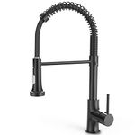 OWill Black Kitchen Taps Mixer with Pull Out Spray High Arc Single Handle Spring, Kitchen Taps 360°Swivel,Modern Stainless Steel Kitchen Sink Taps Faucets for Camper Laundry Utility Rv Wet Bar