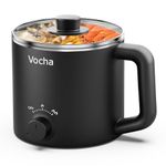 Vocha Electric Hot Pot, 1.6L Rapid Ramen Noodles Cooker, Stainless Steel Mini Stock Pot, Multi-Functional Portable Travel Cooker for Soup, Ramen, Pasta, Oatmeal, Egg, with Dual Power Control (Black)