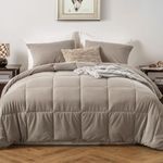 KASENTEX King Corduroy Comforter Set - 3 Pieces Fluffy Down Alternative Warm Duvet Insert with Soft Brushed Microfiber Reverse, Cozy Bedding Set Box Stitched for All-Season Comfort Light Brown