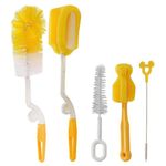 AWEJOY 5-Piece Baby Bottle Cleaner Set: Includes Nipple & Straw Cleaning Brushes, Sponge, and Nylon bristles for Safely and Thoroughly Cleaning Baby Bottles, Nipples, and Straws (5-in-1 kit).