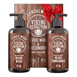 Viking Revolution - Beard Wash & Beard Conditioner Set With Argan & Jojoba Oil - Softens & Strengthens - Beard Shampoo & Conditioner - Sandalwood - 500 ml x 2