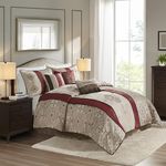 Madison Park All Season Down Alternative Bedding, Matching Shams, Bedskirt, Decorative Pillows, Polyester, Donovan, Red, King