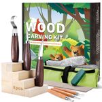 Wood Carving Tools Kit, 18 in 1 Wood Whittling Kit for Beginners with 8PCS Basswood Carving Blocks, 6PCS Whittling Tools, Chip Carving Tools Set with Sharpener, Gloves, Roll Bag