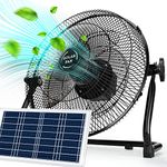 DBF 12'' Battery Operated Solar Fan, 2-in-1 Solar Panel Powered & AC Charger Powered 18 Speeds Portable Floor Fan Rechargeable, Cordless High Velocity Fan For Camping, Household, Garage, Outdoor