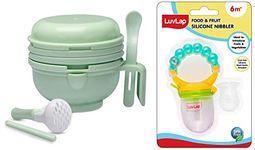 LuvLap 9 in 1 Baby Food Masher Mill, Food Grinder Cum Processor, with Multifunction Textured Mashing & Filtering Plates, with Serving Bowl (Light Green) & LuvLap Pearly Food & Fruit Nibbler