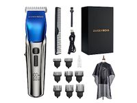 BarberBoss Hair Clippers Men, Beard Trimmer - 4 Speed Settings, Ceramic Blade, 8 Comb Attachments, LED Display, USB Charge, Waterproof, Hair Grooming Kit, QR-2083