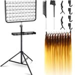 GADFISH Height Adjustable Braiding Hair Rack with Hair Braiding Tools Rack, 2-side Metal Hair Extension Holder, 120 Pegs Foldable Hair Rack with Braiding Hair Supplies for Stylists