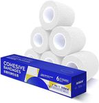 Cohesive Bandage 2" x 5 Yards, 6 Rolls, Self Adherent Wrap Medical Tape, Adhesive Flexible Breathable First Aid Gauze Ideal for Stretch Athletic, Ankle Sprains & Swelling, Sports New-White