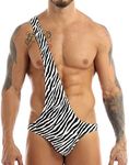 iEFiEL Mens Eye-catching Jungle Zebra Stretchy Mankini Outfit Black