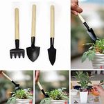 Instakart 3Pcs Plant Gardening Shovel Spade Rake Trowel Wood Practical Mini Garden Handle Metal Head Hand Tool Kit Gardener Tools