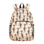 ECO CHIC Lightweight Foldable Water Resistant Mini Backpack Folds Into Pouch for Storage (Giraffes Beige)