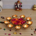 Webelkart Premium 9 Lotus Diya Shape urli Bowl for Home and Pooja Decorations| Urli tealight Candle Holder for Home and Office Decor| Lotus Urli Bowls (12 Inches,Gold)- Diwali Candle Holder