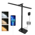 Semlos LED Desk Lamp for Home Office, Touch Control Table Lamp with 5 Color Temperature, Dimmable Reading Light with USB Charging Port, Foldable and Extendable Light Arm, with Plug, Black