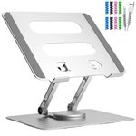 MegaStro Laptop Stand with 15kg Load Bearing - Adjustable Elevation, Ventilated Anti-Slip Design, 360-Degree Rotation - Compatible and Brands - Made with Aluminum (Metallic Silver)