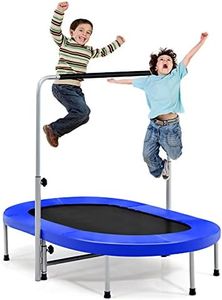 Costway Mini Trampoline Pliable pour 2 Enfants Intérieur/Extérieur avec Main Courante Ajustable et Coussin de Sécurité Tapis de Saut Charge 150kg Bleu