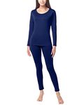 LAPASA Women's Thermal Underwear Set, Lightweight Classic Breathable Fleece Lined Long Johns Lightweight Top & Bottom L17, Navy Blue, S