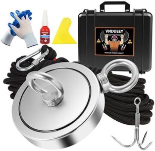 VNDUEEY 2625LBS Magnet Fishing Kit, 4.57" Double Hole Fishing Magnet Kit with Rope, Strong Magnets for Retrieving in River Lake Beach Lawn, Includes 65Ft Rope, Carabiner, Gloves, Grappling Hook, Case