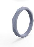 QALO Women's Rubber Silicone Ring, Stackable Geo Rubber Wedding Ring for Women, Breathable, Durable Engagement Silicone Band, 3.5mm Wide 2.5mm Thick, Blue Moonstone, Size 6