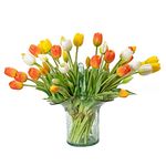 DUYONE 15pcs Artificial Tulips Flowers, Real Touch Latex Bouquet, Fake Tulips for Office Wedding Party Home Kitchen Garden Decoration(Orange Suit 40pcs)