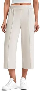 G4Free Yoga Pants for Women Wide Leg Capri Pants with Pockets High Elastic Waist Loose Casual Cropped Pants for Summer(Ivory,XXL,Regular)
