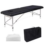 ikeoat Massage Table, Lash Bed SPA Height Adjustable Table 180cm Long 70cm Wide 2 Fold PU Portable Salon Massage Bed (Black)