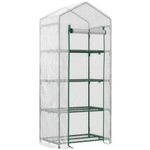 Outsunny 28" x 20" x 63" Portable Greenhouse with 4 Tier Shelves Outdoor Hot House Plant Flower Greenhouse, Steel Frame, PE Cover, White