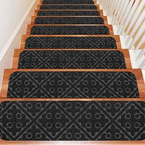 Seloom Upgraded Stair Treads Carpet Non-Slip Indoor Stair Runners for Wooden Steps, Stair Rugs for Elders, Kids and Dogs, Set of 13 (8"×30", Black, 13)