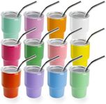 Joyclub 12 Pack 3 oz Mini Tumbler Shot Glass with Straw and Lid Mixed Colors Stainless Steel Blank Mini Sublimation Shot Glass Tumblers for Coffee Kids Party Favors