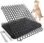 YAYODS 12PCS Cat Scat Mat With Spikes, 30x40CM Anti Cat Spikes Mats, Plastic Cat Deterrent Spikes for Garden Fence Outdoor, Pet Deterrent Spikes Mat for Dogs Foxes Cats with 12 U-shaped Pegs, Black