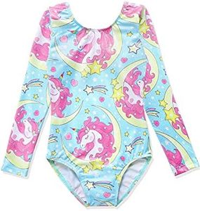 HOZIY Girls Gymnastics Leotards Long Sleeve Sleeved 5t Size 5-6 Years Old Moon Unicorn Aqua Blue Pink Outfits