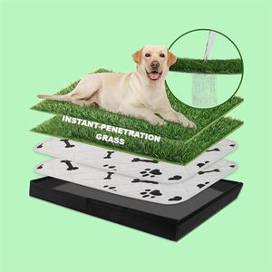 MEEXPAWS Dog Grass Pad with Tray/Foldable Liner Base Extra Large, Dog Litter Box Artificial Grass Pee Pad for Indoor Dog Potty, Odor Free Instant-Penetration Hemmed Edge Dog Potty Grass, Reusable Pad