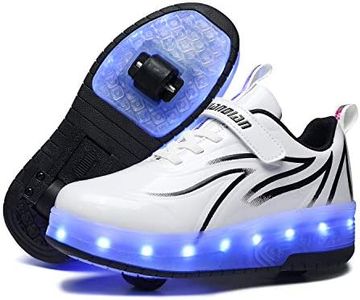Boys Girls LED Trainer with Wheels USB Rechargeable Colorful LED Lights Roller Skates Shoes Lightweight Outdoor Sports Trainers Gymnastic Running Sneakers for Gift