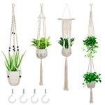 Ziduohui Macrame Plant Hangers,4 Pack Wall Hanging Planter Stand Indoor Outdoor Hanging Plant Holder Flower Pot Basket Net Set with 4 Hooks for Indoor Outdoor Home Decoration