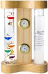 Lily's Home Analog Weather Station with Galileo Thermometer, Storm Glass, Quartz Clock, and Hygrometer, Glass Wood Frame Galileo Thermometer for Indoor & Outdoor Home Decor (7'' x 4.25")