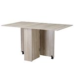 HOMCOM Folding Dining Table, Drop Leaf Table for Small Spaces with 2-tier Shelves, Small Kitchen Table with Rolling Casters, Natural