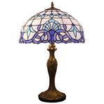 Tiffany Lamp Bedside Lamp Stained Glass for Living Room Table Top Bedroom 24" Tall Industrial Metal Base Large Desk Light White Navy Blue Baroque Memory Lamp Sympathy WERFACTORY LED Bulb Better