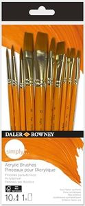 Daler-Rowney Simply Gold Taklon Synthetic Hair Acrylic Brush Set with Short Handles, 10 Assorted Brushes, For Entry-Level Artists & Hobbyists