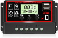 Depvko 30A Solar Charge Controller, 12V/24V PWM, Black Panel Battery Regulator with Dual USB Port, LCD Display, Overcharge Protection, for Lead-acid Batteries